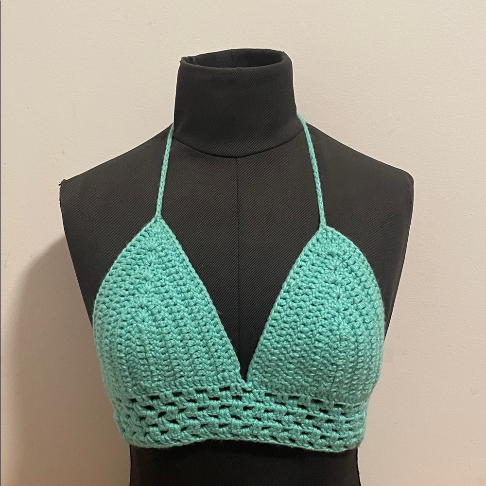 Crochet Halter Top in Mint Green